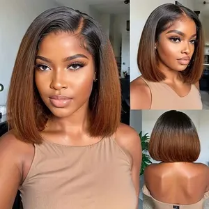 1b/30 Ombre Brown Colored Short Bob Human Hair Lace Frontal Wig 210% Density 13x4 Lace Front Wigs For Women thumbnail-1