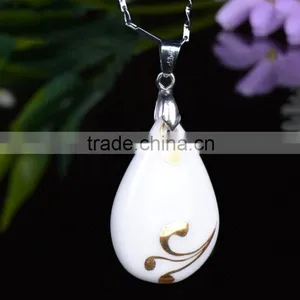 Elegant Glazed Ceramic Flower Rain Drop Pendant Necklace thumbnail-2