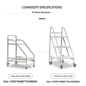Superior Quality Portable Book Access Ladder With Universal Jointed Wheels & Brake – Great for Home Libraries and Book Collections thumbnail-1