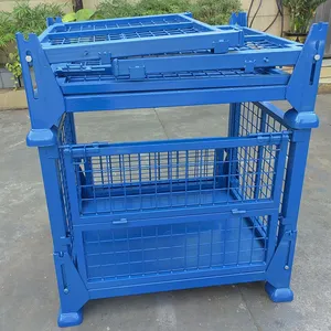 Foldable for Easy Storage Stackable Wire Mesh Containers Metal Cage Container for Warehouse thumbnail-1