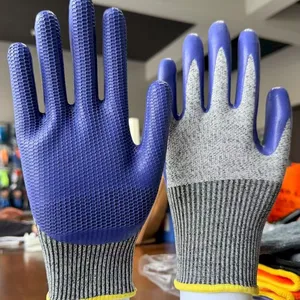 Hppe Spandex Nylon and Glassfibre 13 Gauge Knitted Physical Pressed Latex Palm Coated Anti-cut Level 5 Safety Work Gloves for Workers thumbnail-1