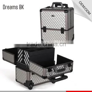 2016 High Quality Aluminum Trolley Make up Case Beauty Display Case With Rolling Wheels thumbnail-1