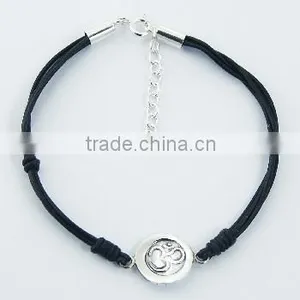 925 Sterling Silver Disc With Om Symbol Leather Bracelet thumbnail-1