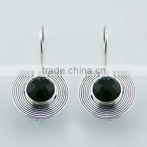 Handmade 925 Sterling Silver Earrings Black Agate Gems thumbnail-1