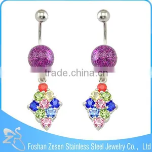New Season Stainless Steel Hypoallergenic Hanging Artificial Ball Navel Belly Button Ring thumbnail-6