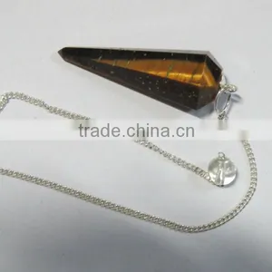 6-Facet Natural Tiger Eye Pendulums thumbnail-1