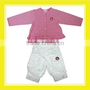 2016 Top Products Bros Mysterious Bros Baby Rinne Embroidery Girl Cotton Long Sleeve Stripes Pink Jacket White Pants thumbnail-1
