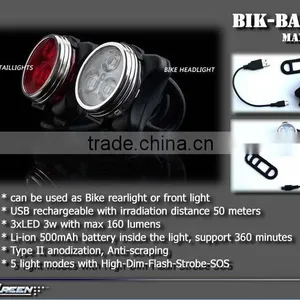160lumen USB Rechargeable Red 3w Led Bicycle Safety Light thumbnail-2