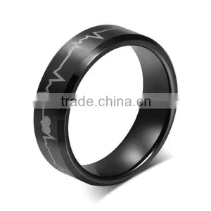 European Laser Men's Black Tungsten Rings Electrocardiogram thumbnail-2