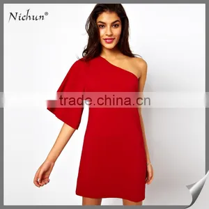 Elegant Fashionable One Sleeve Design Red Dresses for Women thumbnail-1