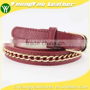 Hot Sale Women's Fashion Belt With High Quality Gold PU Leather& Gold Metal Chian for Jeans thumbnail-1