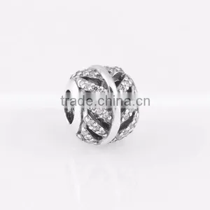 925 Sterling Silver Light as Feather Bead With Clear Micro Pave CZ For European Charm Bracelet thumbnail-1