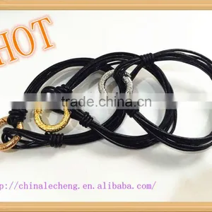 Multi Strands Black Genuine Leather Bracelets With Different Colors of Copper Closure for Women thumbnail-1
