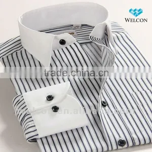 Long Sleeve European Style Latest Design Brand Gray Stripe 100% Cotton Harmonia Collar Fashion Business Shirt for Men thumbnail-1