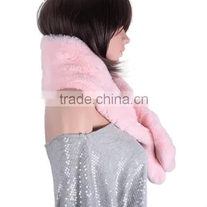 Women Pink Rabbit Fur Scarf/real Fur Scarf/wholesale Fur Scarf KZ150159 thumbnail-3
