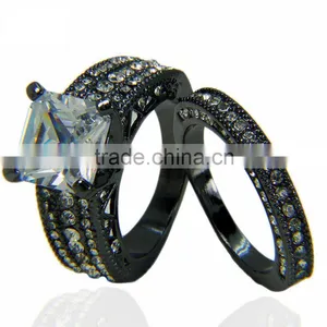 Vintage Lovers Ring Designs Wide Large Zircon Stone Gunblack Plated Wedding Bands thumbnail-1