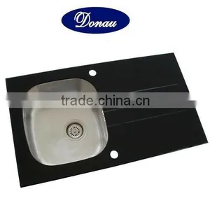 50x86 Glass Panel Stainless Steel Kitchen Sink thumbnail-1