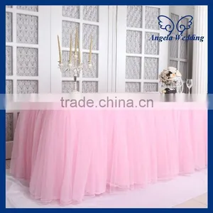 SK005H New Arrival 2015 Beautiful Bridal Ruffled Wedding Pink Tulle Table Skirt thumbnail-1