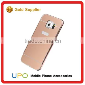 [UPO]Metal Aluminum Bumper Ultra-thin Mirror Back Mobile Phone Cover Case for Samsung Galaxy s6 s7 Edge Plus Mirror Case thumbnail-1