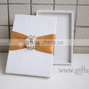 Elegant White Wedding Invitation Card Box With Pearl Brooch thumbnail-6