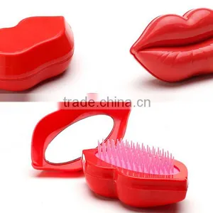 New Style Professional Lip Shape Customized Head Massage Styling Care Easy Carry Hair Comb With Mirrow thumbnail-3