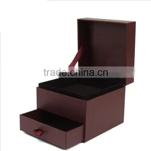 Chinese Factories Wholesale Custom Luxurious Leather Jewelry Box, Deep Red Gift Boxes, Drawer Storage Box thumbnail-1