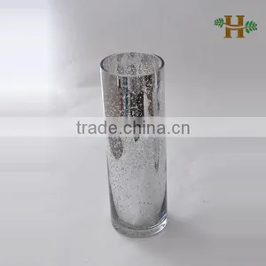 Handmade Silvered Glass Vase, Cylinder Shaped Decorative Glassware thumbnail-1
