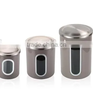 Brown Gray Stainless Steel Kitchen Canister Set With Lids thumbnail-2