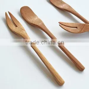 CY047 Natural Wooden Mini Spoon Fork Janpan Style Bamboo Fork Tableware Kit thumbnail-1