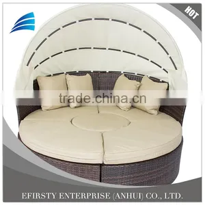 Outdoor Patio Rattan Wicker Sofa Bed Round Retractable Canopy Daybed thumbnail-1
