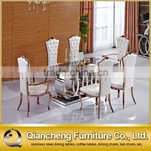 Silver Stainless Steel Restaurant Dining Table With Marble Top thumbnail-1