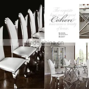Glass Top Stainless Steel Base Dining Table and Chair AH126 thumbnail-1