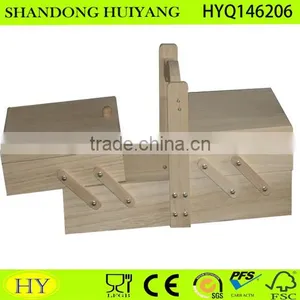 Two Layers Drawer Wooden Sewing Box Suit Unfinished thumbnail-1