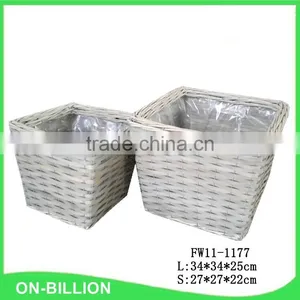 Hand Woven Wicker and Wood Chips Garden Flower Pot for Sale thumbnail-1