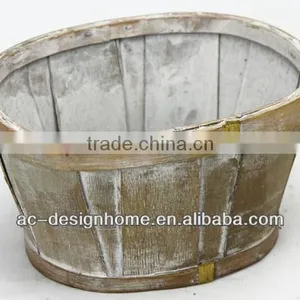 BROWN WASH OVAL BAMBOO CHIP BASKET thumbnail-1