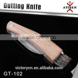 Hight Quality Folding Wooden Handle Mushroom Knife With Brush and Tweezers GT-102 thumbnail-1