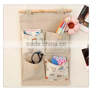 4 Pcs Cotton Pockets Wall and Door Print Flower Picture and Nature Wooden Stick Multifunctional Storage Hanging Bag thumbnail-6
