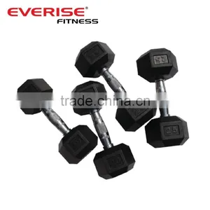 Black Rubber Dumbbell With Steel Handle thumbnail-1