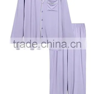 Custom Loungewear European Fashion Ladies Satin Pajamas Sets Long Trousers and Long Sleeved Buttoned Shirt thumbnail-5