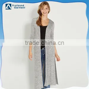 Ladies Fashion Soft High Side Slit Enlongated Cardigan Sweater Pockets thumbnail-1