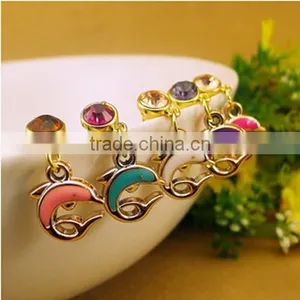 Cute Dolphin Pendant for Phone Dustproof Fashion Mobile Jewelry Accessory With Crystals thumbnail-1