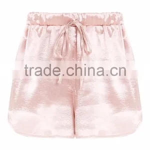 MGOO High Waist Plain Blush Satin Shorts With Drawstring Elastic Waist Hot Shorts thumbnail-6