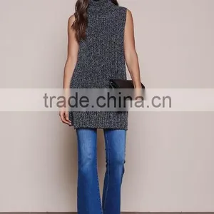 MGOO Hot Sale Women Turtleneck Sweaters Dress Vest Sleeveless Fashion Charcoal Knitted Dress For Winter thumbnail-2