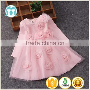 2017 New Style Winter Fall Baby Girls Pink Princess Flower Party Dress Baby Dresses Girls Purple Long Sleeves Designer Dresses thumbnail-1