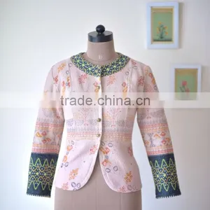 Handmade Boho Jacket With Embroidery, Made of Kantha Fabric ~ Large thumbnail-1