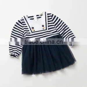 Long Sleeve Stripe Tulle Girls Skirt Wholesale Baby Dress thumbnail-1