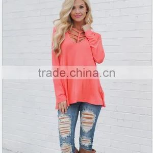 The European and American Fashion Pure Color Loose Long-sleeved T-shirt thumbnail-6