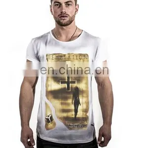 2014 Fashion %100 Cotton O-neck Cross Printed T-shirt thumbnail-1