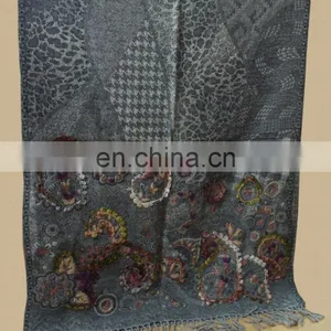 100% Wool Jamawar Shawl With Fancy Wool Embroidery thumbnail-1
