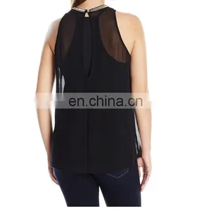 High Quality Lady Fashion Top With Sequin Around Neck and Central Front thumbnail-2